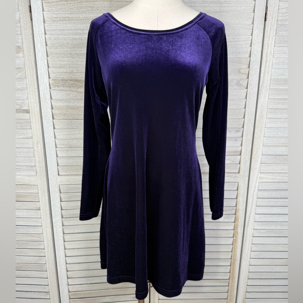 MODA INT'L Women's Vintage 90's Purple Stretch Velvet Long Sleeve Dress-MP
